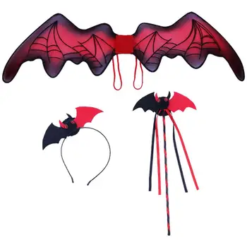 1 Nastavite Halloween Cosplay Bat Wing Bat Glavo Bat Palico Karneval Stranka Stranka Jutranje Rdeče Bat Wings Bat Las Obroče Bat Stick Set