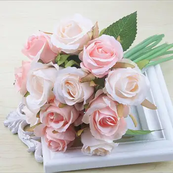 12pcs/veliko Umetnih Rose Cvetje, Poročni šopek Tajski Kraljevi Rose Svile cvetja Dom Dekoracija Poroka Stranka Dekor（Šampanjec）