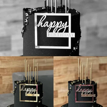 1Pcs Akril Torto Pokrivalo Ins Kvadratnih Happy Birthday Cake Strani Dekor Toppers Srečen Rojstni dan Obletnica Stranka Torta Okraski