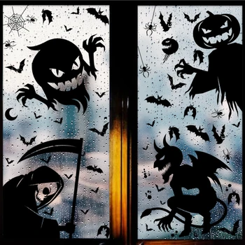 1Pcs Halloween Stranke, Okna Okraski Statične Nalepke Črni Duh Pošast, Okna Okraski Čarovnica Smrti Bat Lobanje Dekoracijo