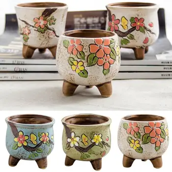 1Pcs Mesnate Cvetlični lonček korejski Preprost Keramike, Ročno poslikane Keramike, Grobe Pot Breskov Cvet Lonec Sveže Jajce Palec Meso Permeab E0C5