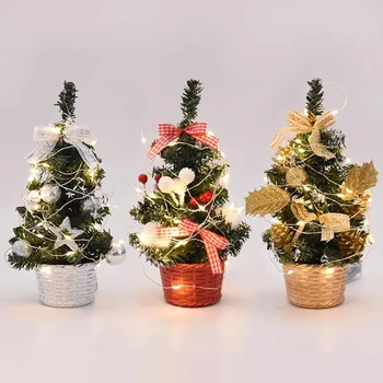 20 cm, Umetno Božično Drevo Tabela Ornament z LED Luči Kroglice 2023 Božično Dekoracijo za Dom Novo Leto Darilo Mini