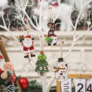 4 Kos/Set Vesel Božič Leseni Poslikani Obesek Xmas Tree Viseči Okraski Novo Leto Okraski Za Dom