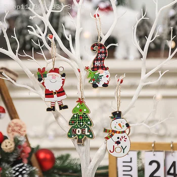 4Pcs/Set Vesel Božič Leseni Poslikani Obesek Xmas Tree Viseči Okraski Novo Leto Odlikovanja