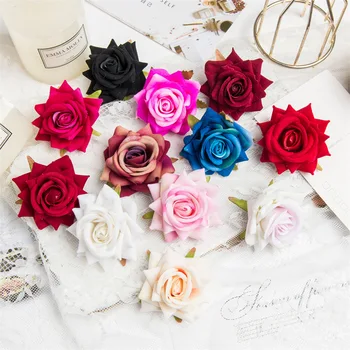 5pcs 6 cm Nov Prihod Napredno Žamet Rose Cvet Glavo DIY Umetno Poročne Poroko Corsage Arch Dekoracijo Svile Cvetja