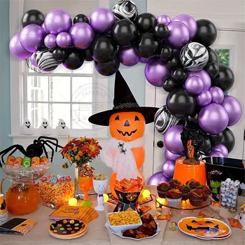 72Pcs Happy Halloween Dekoracijo Balon Vijolična Kovinski Black Latex Žogo Garland Arch Kit Temo, Darila, Igrače Zraka Globos Dobave