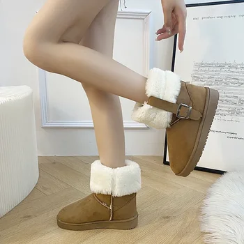 BCEBYL Nove Zimske Barva Modno in Udobno Sponke Krog Toe Priložnostne Plus Žamet Toplo Anti-slip Ženske Škornji