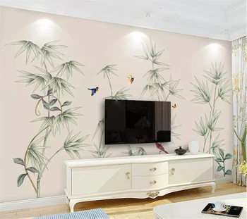 beibehang po Meri velikih ozadje 3D novi Kitajski bambus cvetje in ptice, ročno poslikane cvetje in ptice TV ozadju stene papirja