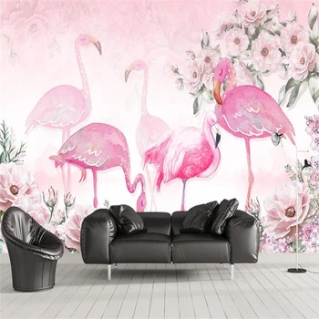 beibehang Sodobno minimalistično ročno poslikano romantično rose flamingo zidu po meri, velika zidana ozadje de papel parede par quarto
