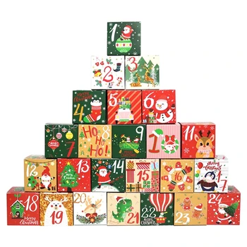 Božični Adventni Koledar Škatle 24Pcs Prazne Prisotna Pakiranje Blaga za Sladkarije, Pecivo Pekarna Piškotek Gost