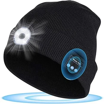Brezžični Glasbeni Beanie Klobuk z LED Luči, HD Stereo Zvočniki, Handfree Slušalke, Slušalke Klic, MIC, Bluetooth 5.0, Pozimi