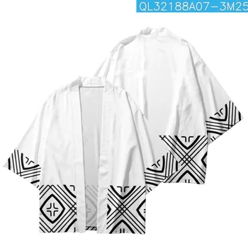 Casual ' Enske Mo {Black Prugasta Vzorec Natisnjene Bele Poletne Ulične Japonski Kimono Plaža Hlače Yukata Harajuku Cardigan