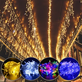 EU/ZDA Božič Garland LED Zavese Ledenica Niz Luči Počitnice za Razsvetljavo na Prostem Vrt Pravljice Ulica Center Kapi Dekorativni