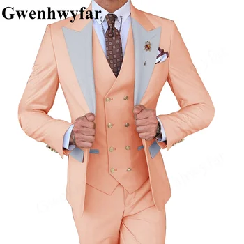 Gwenhwyfar 3 Kosov Moške Poslovne Obleke, Regular Fit Elegantno Dosegla vrhunec River Maturantski Tuxedos Za svate (Blazer+Hlače+Telovnik)