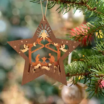 Krščanski Božič Zvezda Ornament Jaslic Dekoracijo Lesa, Ki Visi Jezus Star Dekoracijo Star Obesek Za Xmas Tree Darila