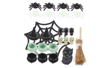 Miniaturni Halloween Okraski Spider Web Ornament Lobanje Kip Mini Lobanje Kip Miniaturni Halloween Figurice Za Noč Čarovnic