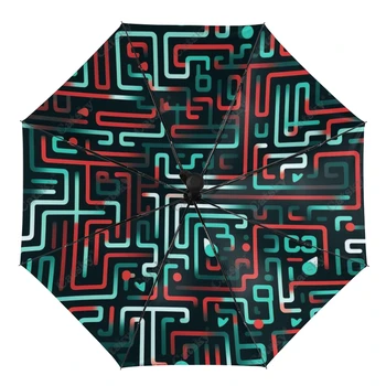 Minimalističen Labirint S Črtami Dežnik Dež Ženske 3-Zložljiv Popolnoma Avtomatski Dežnik SunProtection Na Prostem, Potovanja Orodje Parapluie