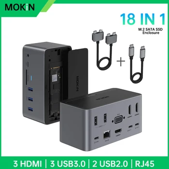 MOKiN 18 v 1 Razširitveno Postajo USB C Dvojni HDMI Adapter SD/TF,VGA, PD100W,RJ45, Strele 3,SSD Ograde,za MacBook Pro/Zrak