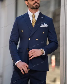 Mornarsko Modra Moških Poslovna Obleka Ženina Groomsman Tuxedos Svate Formalne Priložnosti 2 Delni Komplet Jakna In Hlače A9
