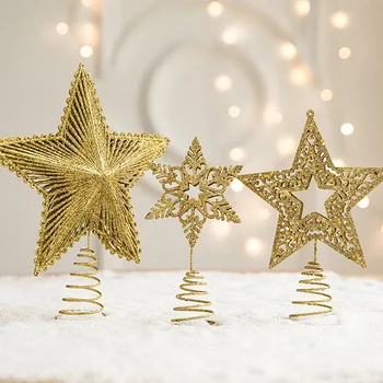 Peneče Pet Opozoril Star Božično Drevo Pokrivalo Dekoracijo s Železarna in Glittery Votlih Design