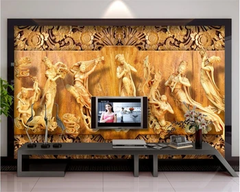 Po meri 3D ozadje lesa carvinga sedem vile Ženski sodoben hotel oblikovanje luči 3D ozadje papier peint beibehang