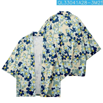 Poletje Nekaj Žensk, Moških Haori Yukata Ulične Priložnostne Cvetlični Tie Dye Natisnjeni Kimono Plaža Hlače Cardigan