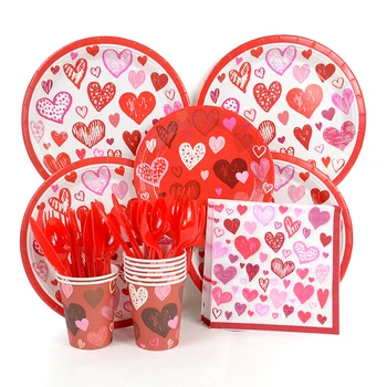 Poroka Okraski Stranka Potrebščine za Ljubezen, Srce za Enkratno uporabo Posode za Papir Skodelice Plenice Plošče Happy Valentine ' s Day Jedilni pribor Set