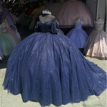 Princesa Obleke Žogo Quinceanera Obleke Mornarsko Modra 2023 Beaded Sweet 16 Obleko Vestidos De 15 años