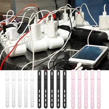 Silikonski Zip Vezi Podatkovni Kabel usb za Shranjevanje napajalni Kabel Trak Navijalec s 4 Nastavljiv Luknje Silikonski Žice Kabel Utrjevalec Držalo za Kabel