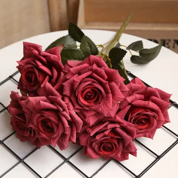 Simulirani Vrtnice 7 Glavo Strani Kravato Rose Snop Domači Dnevni Sobi Cvetlični Aranžma Pribor Svate Načrt Dobave Dekor