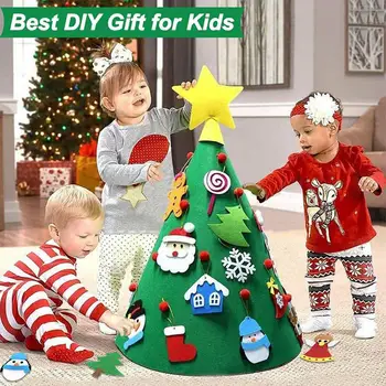 Smešno Čutiti Božično Drevo Nastavite Osvetljeno Drevo za Izobraževalne Igrače DIY Čutiti Božično Drevo Tri-dimenzionalni Božično Drevo
