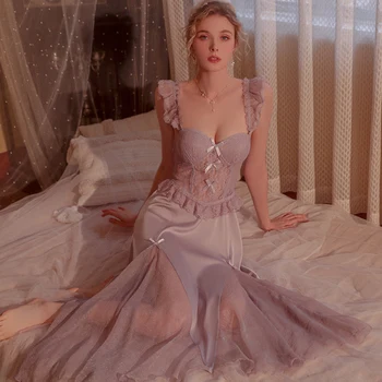 TOMOE GOZEN Letnik Nightgowns Princesa Dolgo Sleepwear Sodišče Mašno Obleko Noč v Prsih Pad Seksi Backless Skušnjavi Nightgown
