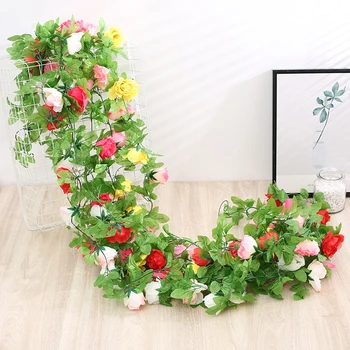 Umetni Peony Rose Cvetje Trto Garland, Zeleno Listje, Obešanje Naprave Za Dom Strop Poroko Arch Vrata Božič Stranka Dekor