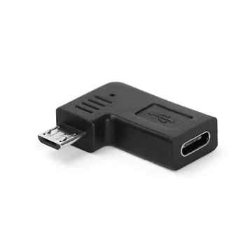 USB-C podatkov adapter ženski Mikro USB 2.0, 5-pin moški konektor, 90 stopinj levo in desno kota spojnik, komolec design