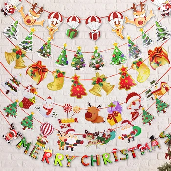 Vesel Božič Banner Risanka Xmas Tree Santa Claus Snežaka, ki Visi Papir Vleče Zastavo DIY Transparenti Stranka, Okrasni Material