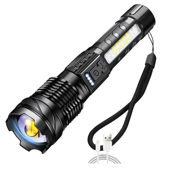 Visoka Močna LED Svetilka USB Typ-C Polnjenje baterijska Svetilka Flasglight Zunanja Razsvetljava Zoomable Prenosne Luči Bleščanje Svetlobe