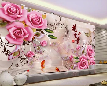 visoko-kakovosti 3D ozadje jade carving Rose trte zlata ribica TV dnevna soba ozadju dekorativno slikarstvo 3d ozadje