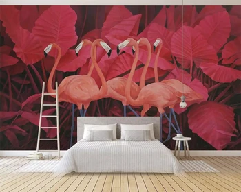 WELLYU3D Ozadje zidana rdeče tropskih rastlin listi flamingo TV ozadju stene doma dekor dnevna soba, spalnica wallpaper3D