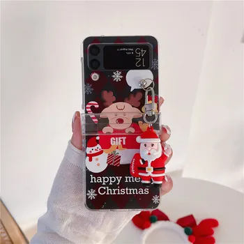 Za Samsung Galaxy Ž Flip 4/Galaxy Ž Flip 3 primeru,Lepe Risanke jelenov Božič vzorec design Primeru Telefon s Santa Claus lutka