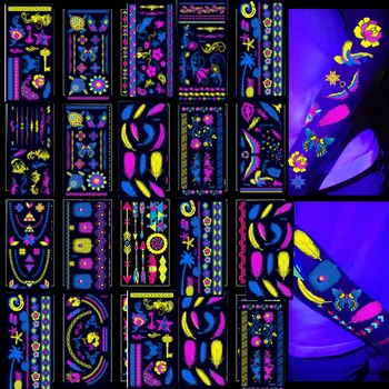 Žareti v Temno Začasne Tetovaže Fluorescence UV Neon Telo, Obraz Ponaredek Nepremočljiva Nalepke ' enske mo {ki Festival, Rave Party Supplie