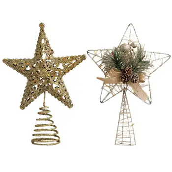 Železo Bleščice Star Božično Drevo Top Okraski Zlati 3D Pet Star Bor Cone Cvet Božič Dreves Pokrivalo Vesel Božični Okraski