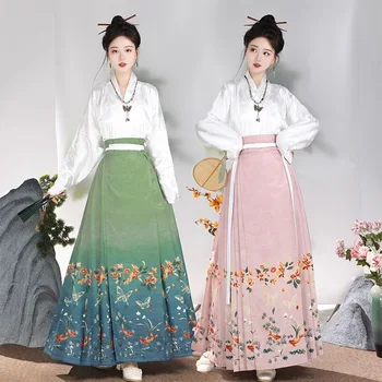 Ženske Elegantne Izboljšano Hanfu Enega kosa Nabrano Krilo Vezenje Ming Dinastija Fazi Delovanja Stranke, Cosplay Kostum