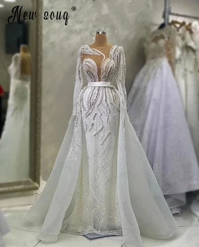 2023 Mode Off Bele Poročne Obleke Za Poročne Ženske Snemljiv Vlak Stranki Poroka Oblek Luksuzni Beading Poročne Obleke