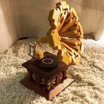 3D Model DIY Bloki, Opeke Stavbe Retro Phonograph Gramofonskih Predvajalnik Glasbe Predvajalnik Snemanje Pralni Igrače za Otroke