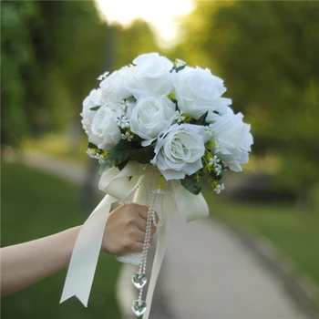 Beli Poročni Šopek Umetne Vrtnice, Poročni Šopek Za Družice Pearl Poročno Cvetje, Poročne Šopek Zveze Dodatki