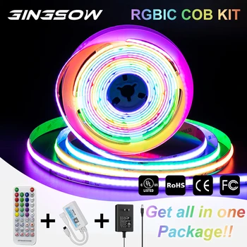 Gingsow RGBIC COB LED Trakovi Luči Komplet 5M Prostor 630 Led/M DC 12V/24V Napajanja in Krmilnik V 1 Nastavite IP65 Aleax Združljiv