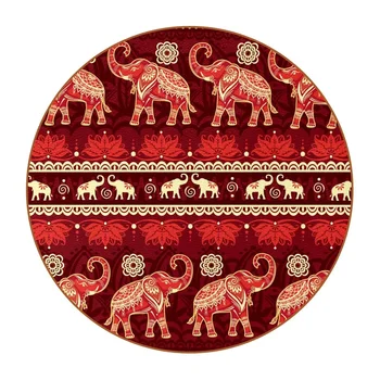 Rdeča Boho Afriški Slon PatternLeather Coasters za Pijače Krog Vlaknati z Držalom za Vrste Skodelice Coasters za Dom Bar