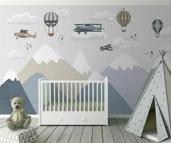 risanka ozadje mode otroci soba dekoracijo 3d ozadje gorah letalo oblaki pokrajino balonom otroci ozadje