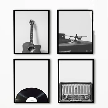 Struna kitare Glasbe Platno, Slikarsko, Plakati, Tiskanje Vinil Zapis Wall Art Slike Črno-Bele Povzetek Doma Soba Dekoracijo