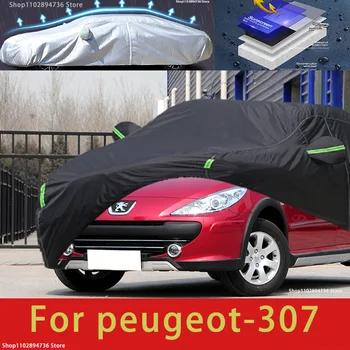 Za Peugeot 307 Fit Prostem Zaščito Avtomobila Zajema Snežno odejo Dežnik Nepremočljiva Dustproof Zunanjost črna avto pokrov